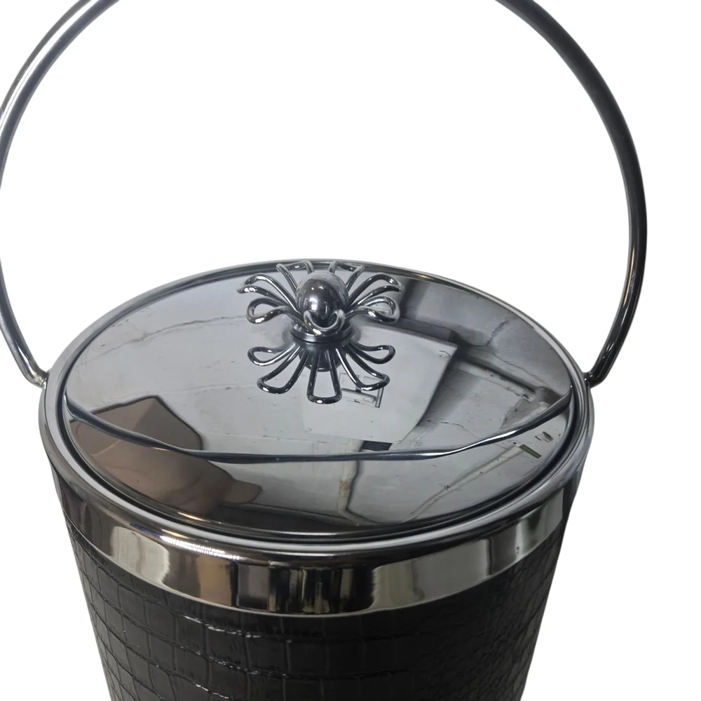 Elegant Black Ice Bucket with Silver Accents